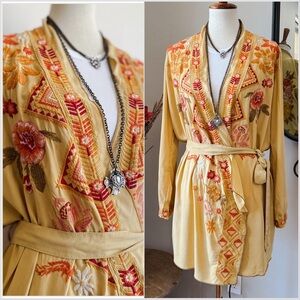 Driftwood Yellow Floral Embroidered Kimono